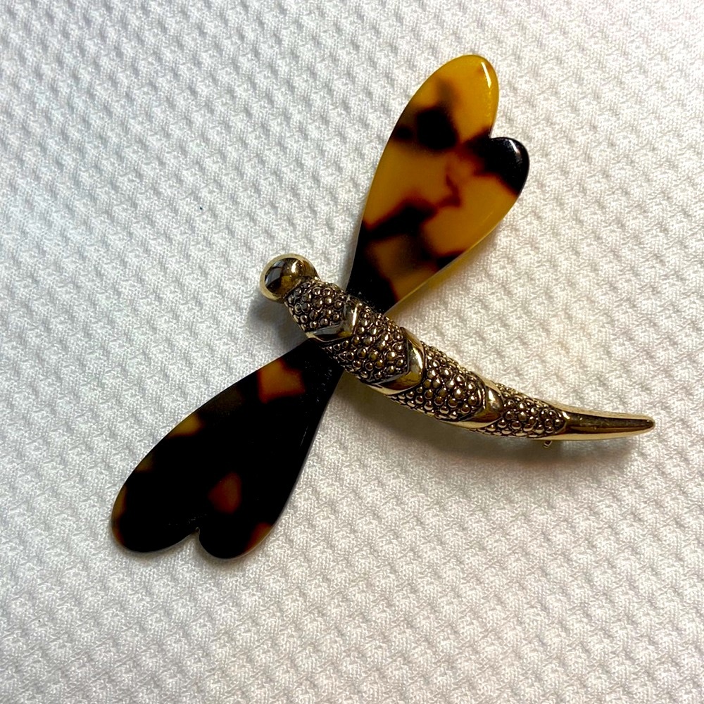 Vintage Napier tortoise shell gold tone dragonfly brooch. Discounted shipping
